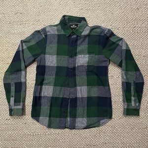 Hollister Green and Navy Plaid Flannel